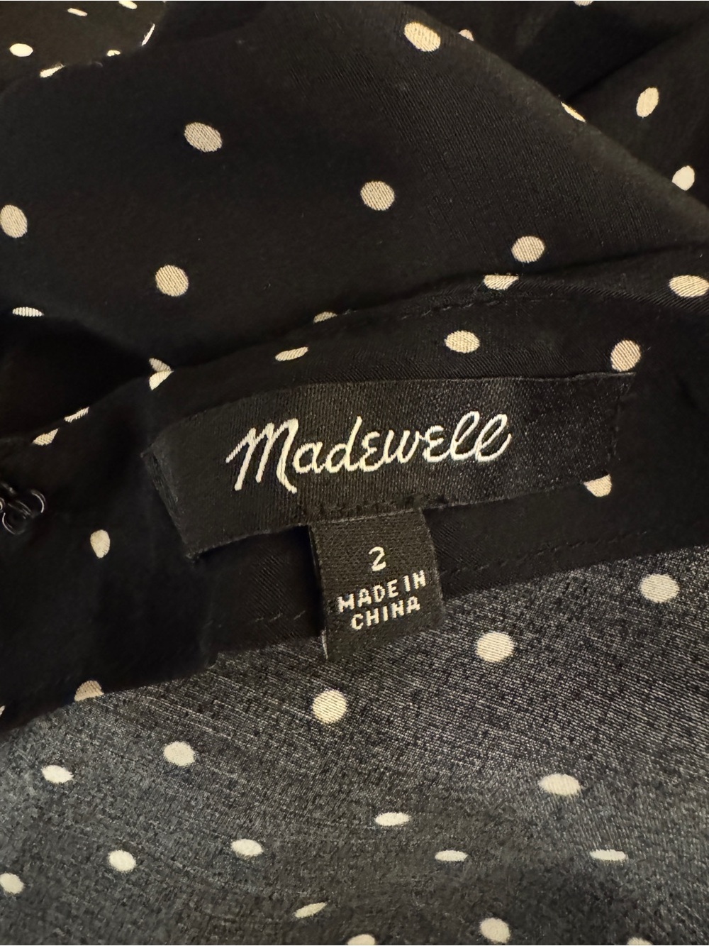 Madewell Ruched High-Low Polka Dot Midi Dress Size 2 Black White V-Neck - Picture 4 of 4